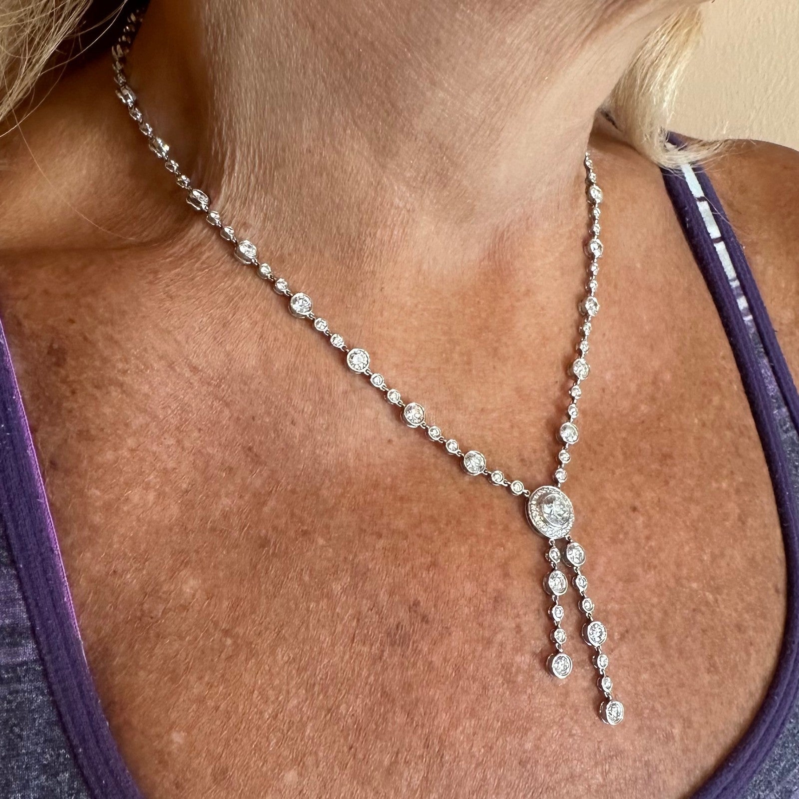 Tiffany & Co Jazz Platinum 8.75ct Diamond Lariat Drop Necklace | Fortrove