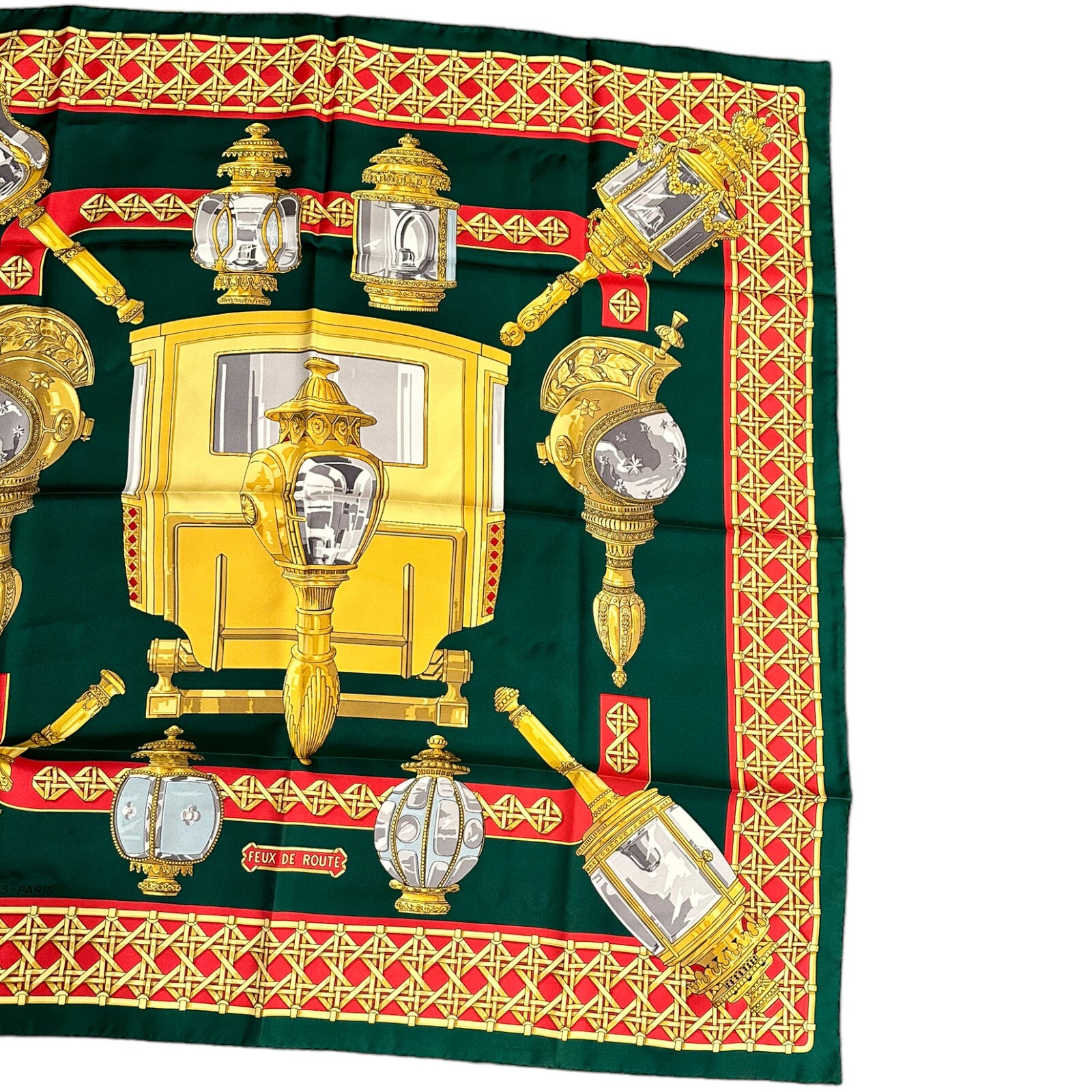 Hermes Clothing, Shoes & Accessories:Women:Women's Accessories:Scarves & Wraps Authentic RARE! Hermes Feux De Route Vintage 90cm Green Red Silk Scarf