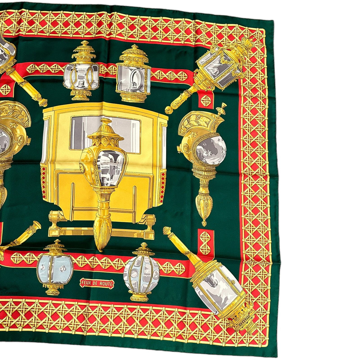 Hermes Clothing, Shoes & Accessories:Women:Women's Accessories:Scarves & Wraps Authentic RARE! Hermes Feux De Route Vintage 90cm Green Red Silk Scarf