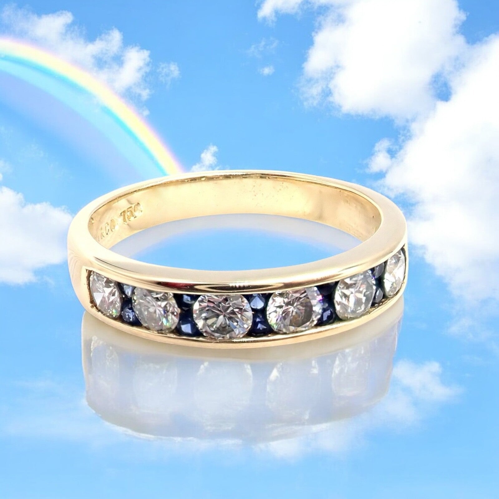 Tiffany & Co. Jewelry & Watches:Fine Jewelry:Rings Authentic! Tiffany & Co 18k Yellow Gold 1.20ctw Diamond Sapphire Band Ring sz 5