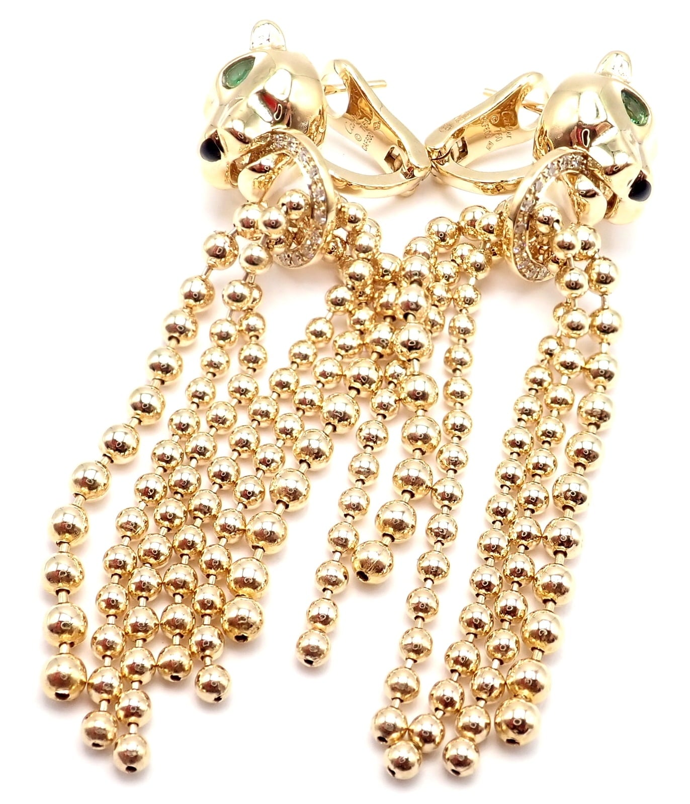 Cartier Jewelry & Watches:Fine Jewelry:Earrings Authentic! Cartier Panther Panthere 18k Gold Diamond Tsavorite Onyx Earrings
