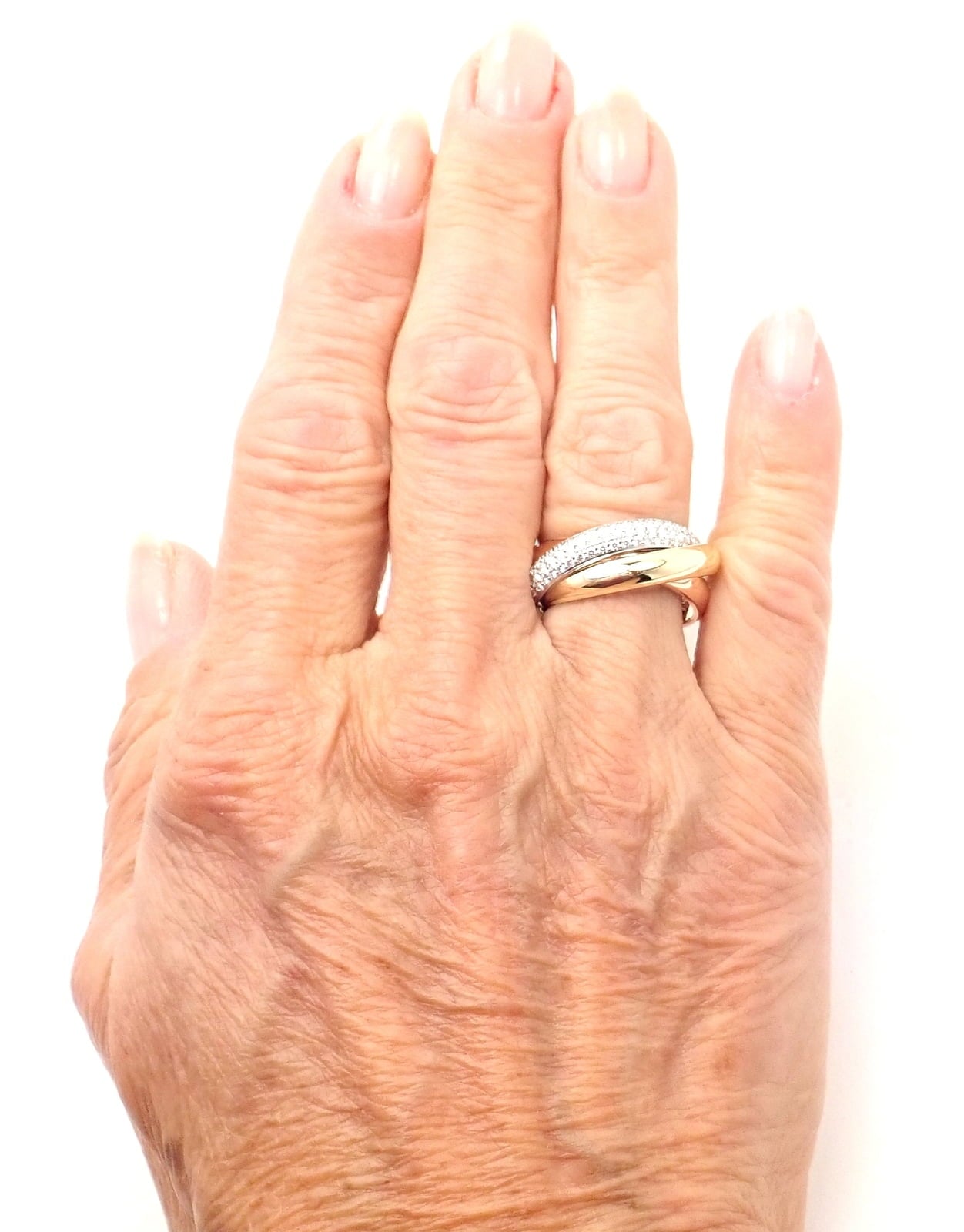 Cartier Jewelry & Watches:Fine Jewelry:Rings Authentic! Cartier Trinity Classic Diamond 18k White Yellow Rose Gold Band Ring