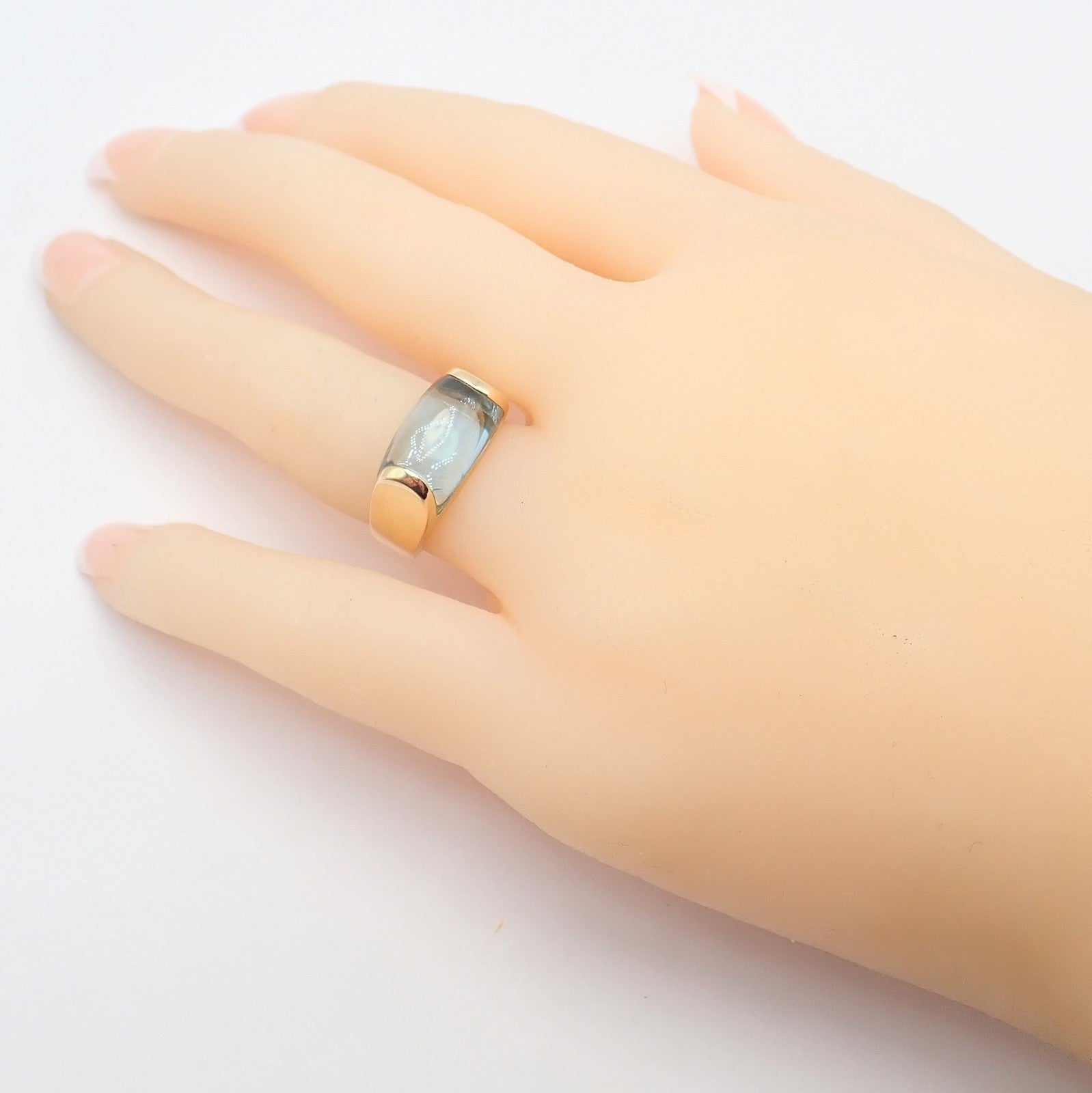 Authentic Bulgari Bvlgari Tronchetto 18k Yellow Gold Blue Topaz Ring sz 5.5 | Fortrove