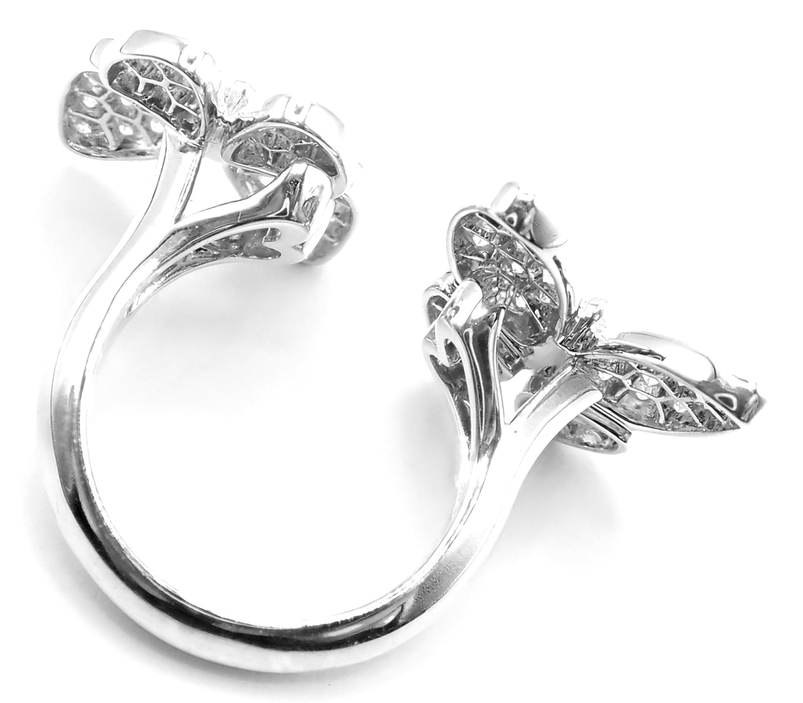 Cartier Jewelry & Watches:Fine Jewelry:Rings Van Cleef & Arpels 18k White Gold Diamond Two Butterfly Between Finger Ring