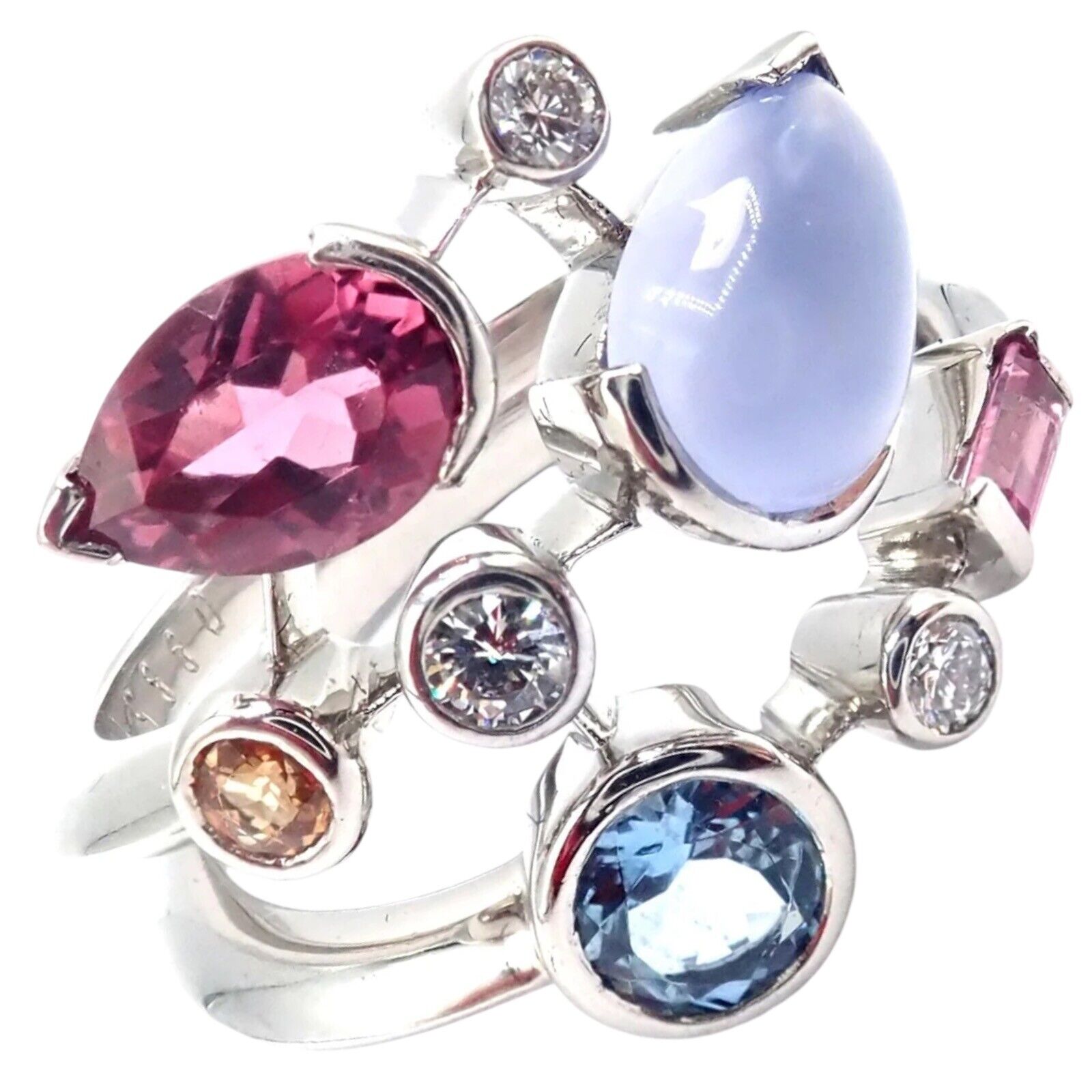 Authentic! Cartier Meli Melo Platinum Chalcedony Tourmaline Garnet Diamond Ring | Fortrove