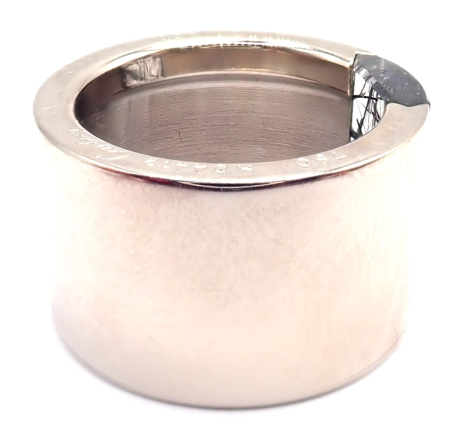 Authentic! Cartier 18k White Gold Rutilated Quartz Wide Band Ring Size 54 | Fortrove