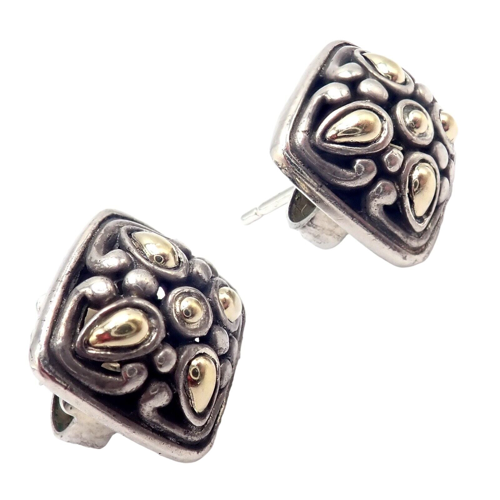 John Hardy JH Silver 18k Yellow Gold Jaisalmer Classic Dot Stud Earrings | Fortrove