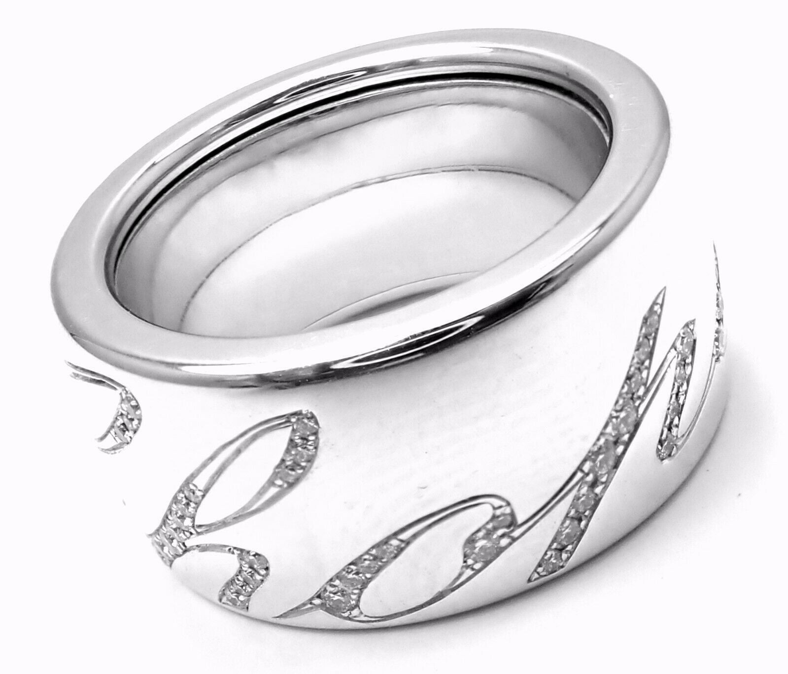 Chopard Chopardissimo 18k White Gold Diamond Signature Band Ring Size 6 Cert | Fortrove