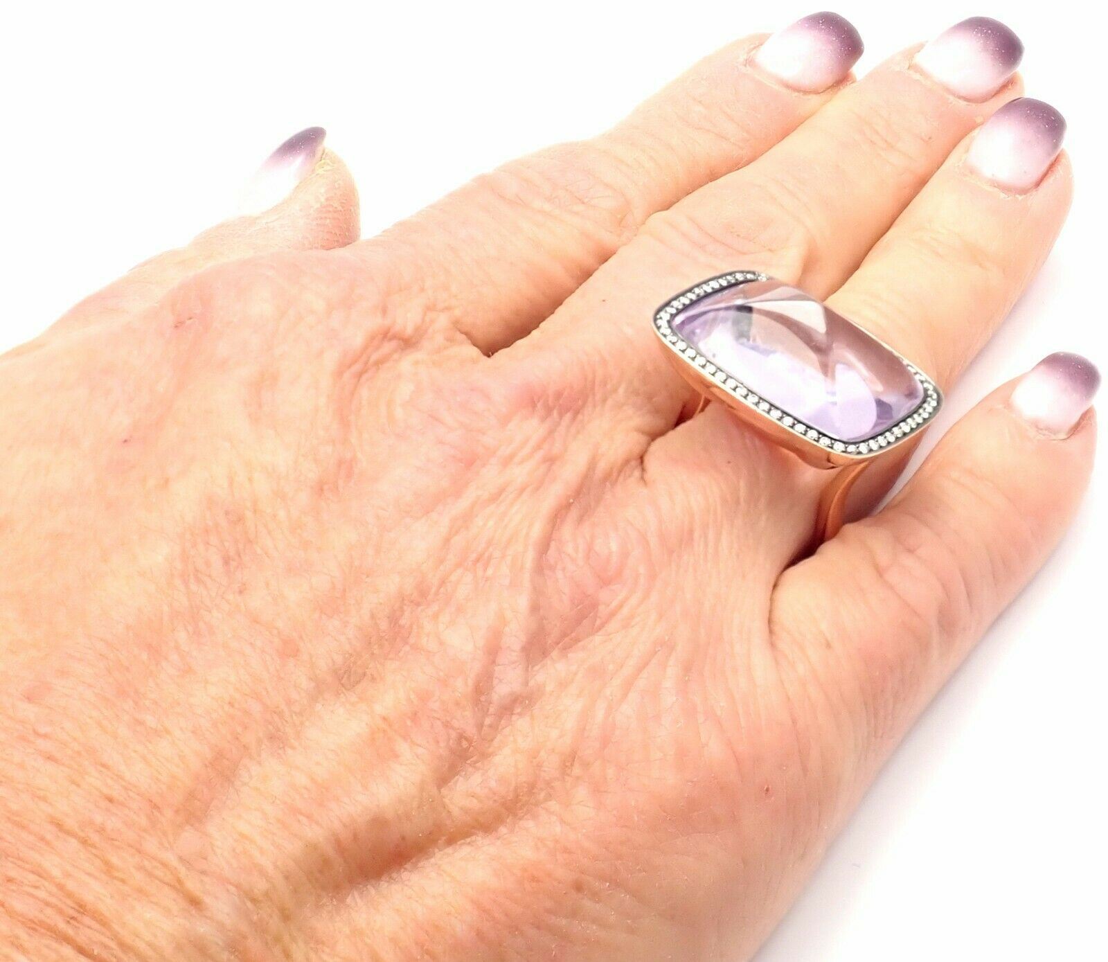 HERMÈS Jewelry & Watches:Fine Jewelry:Rings Rare! Authentic Hermes 18k Rose Gold Diamond Large Amethyst Ring
