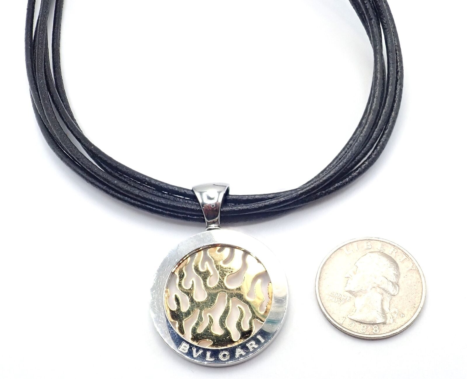 Authentic! Bulgari Tondo Fire 18k Yellow Gold & Stainless Steel Pendant Necklace | Fortrove