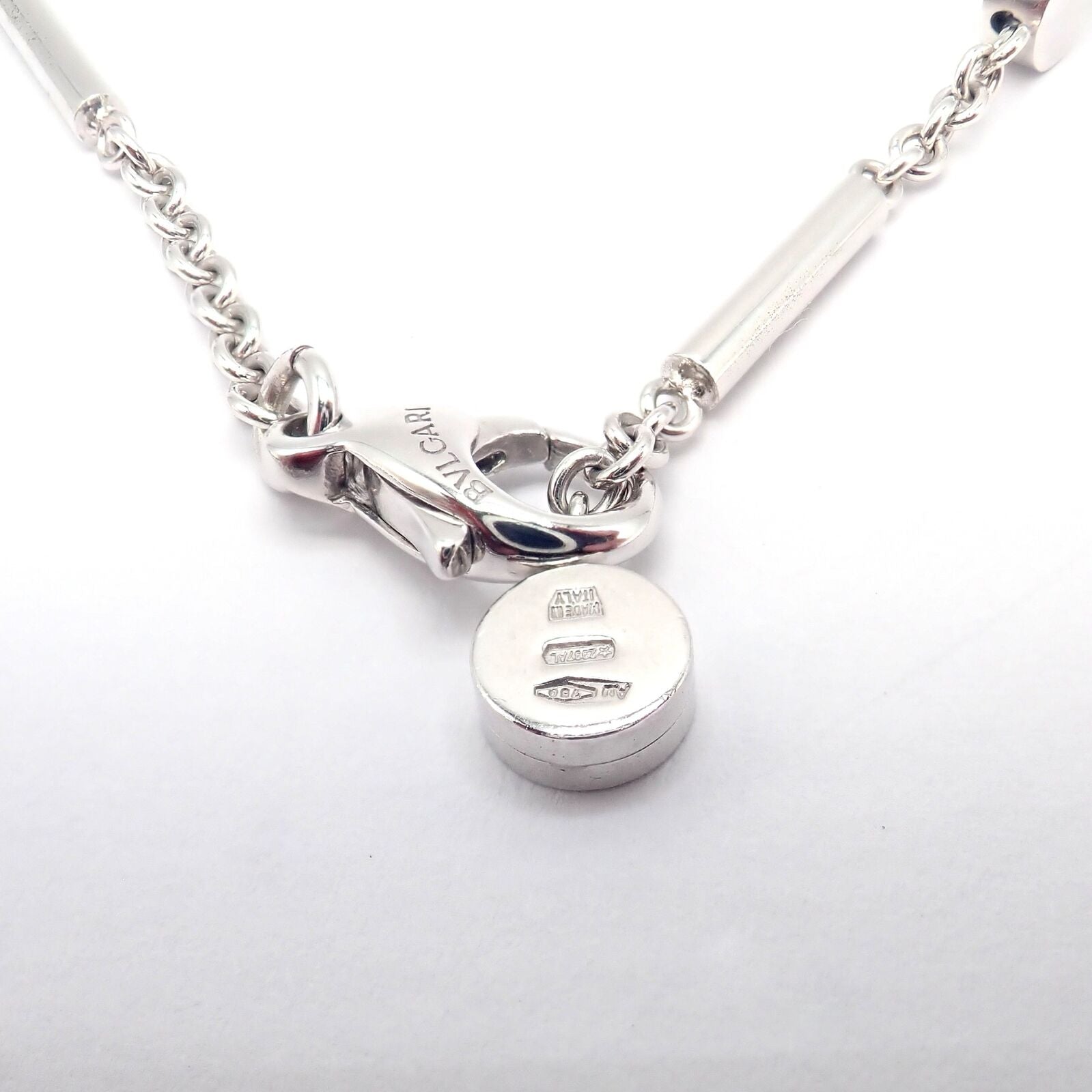 Authentic Bvlgari Bulgari Intarsio 18k White Gold 5ctw Diamond Onyx 18" Necklace | Fortrove