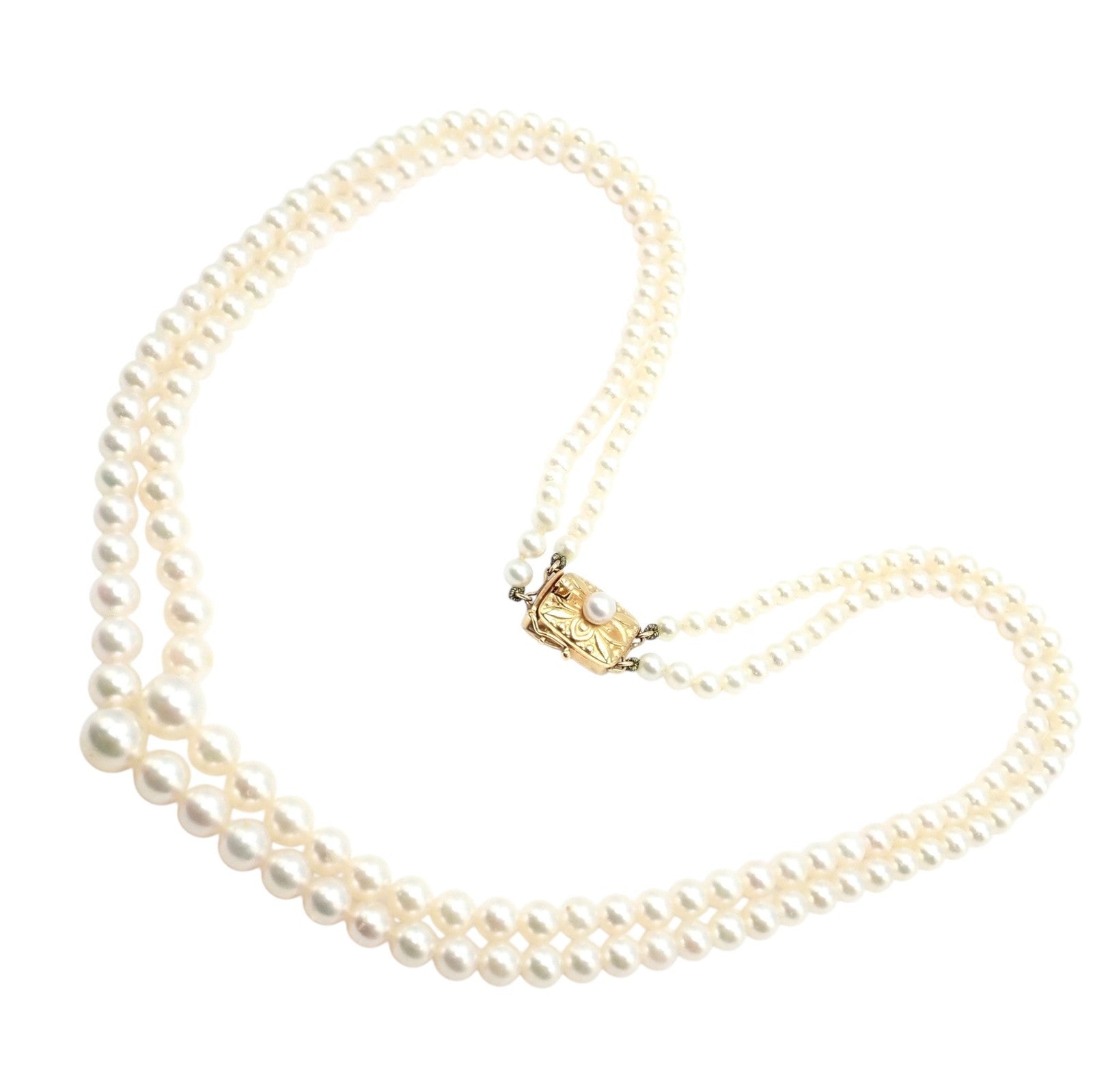 Mikimoto 18k Yellow Gold Pearl Double Strand Graduated 17" Princess Necklace | Fortrove