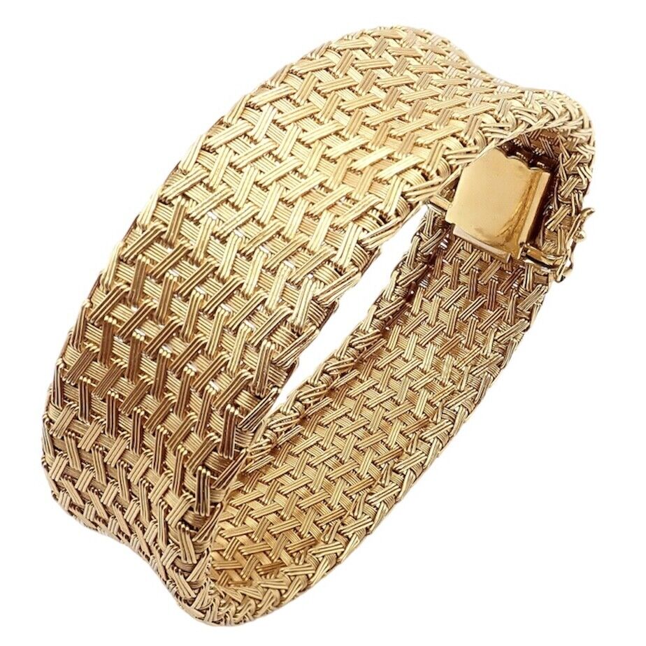 Authentic! Roberto Coin 18k Yellow Gold Large Basket Weave Bracelet | Fortrove