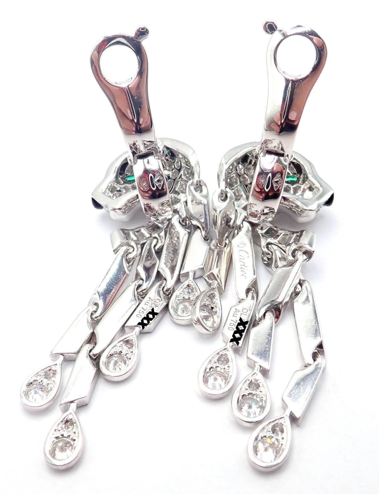 Authentic! Cartier Panthere Panther 18k White Gold Diamond Black Onyx Earrings | Fortrove