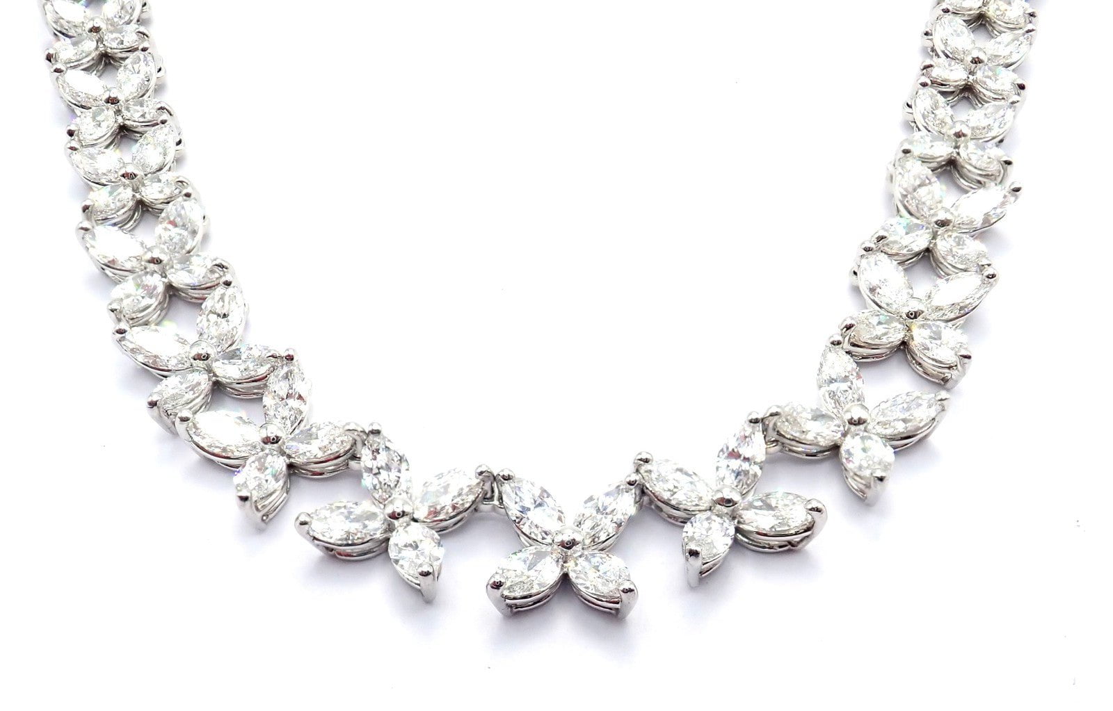 Authentic Tiffany & Co Victoria Platinum Graduated Marque Shape Diamond Necklace | Fortrove