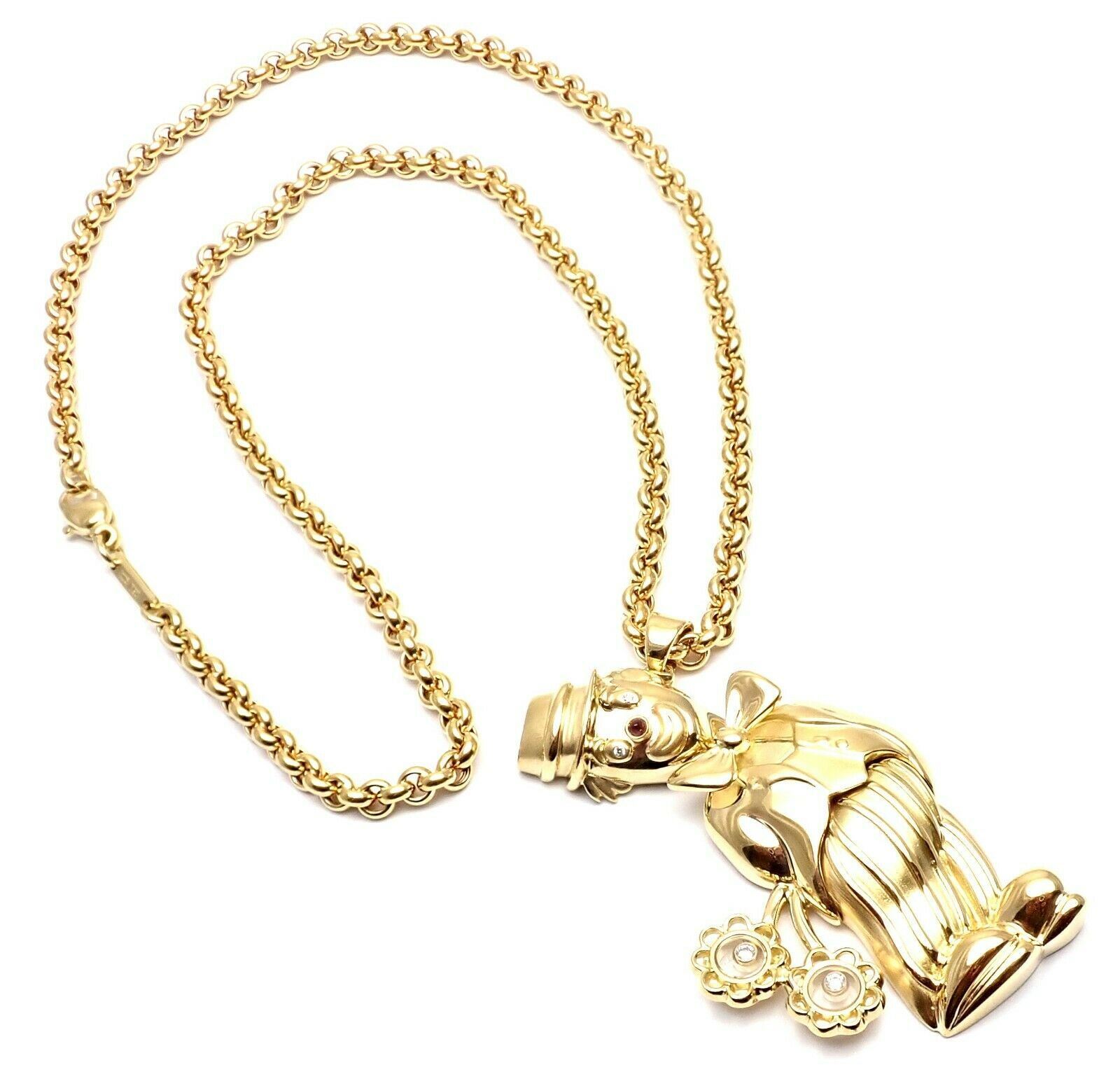 Authentic! Chopard 18k Yellow Gold Large Happy Clown Flower Pendant Necklace | Fortrove