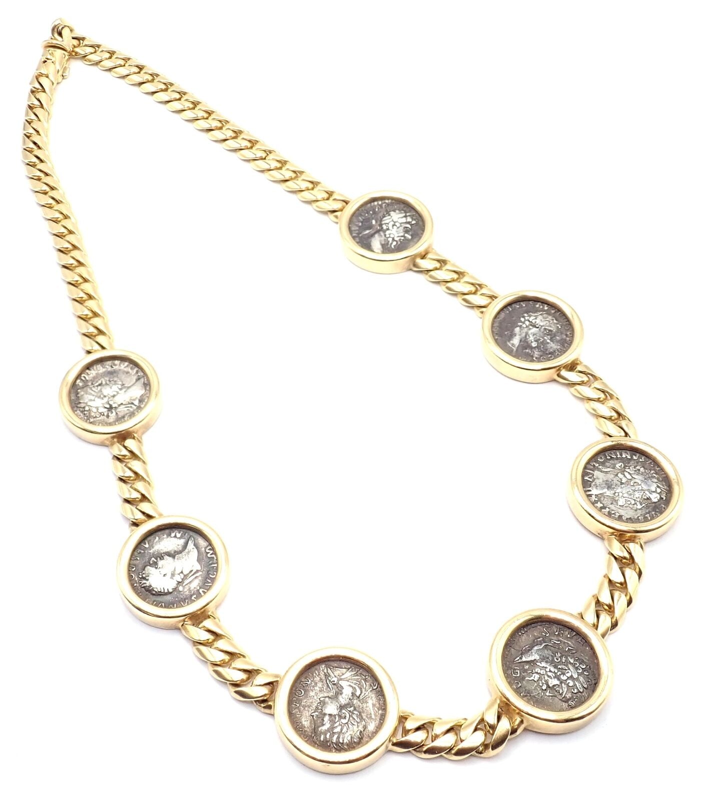 Vintage! Bvlgari Bulgari 18k Yellow Gold 7 Antique Coin Monete Link Necklace | Fortrove