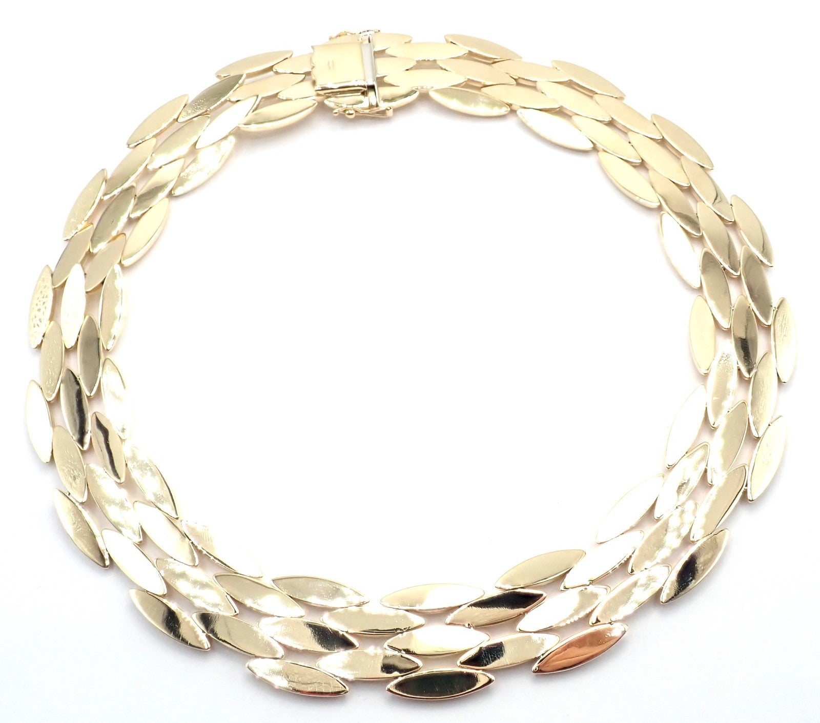 Authentic Cartier Five-Row 18k Yellow Gold Gentiane Rice Wide Link Necklace Cert | Fortrove