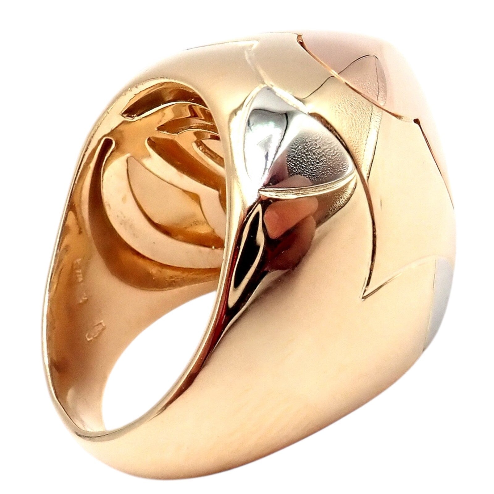 Authentic! Bvlgari Bulgari 18k Yellow White Rose Gold Tricolor Pyramid Ring sz 6 | Fortrove