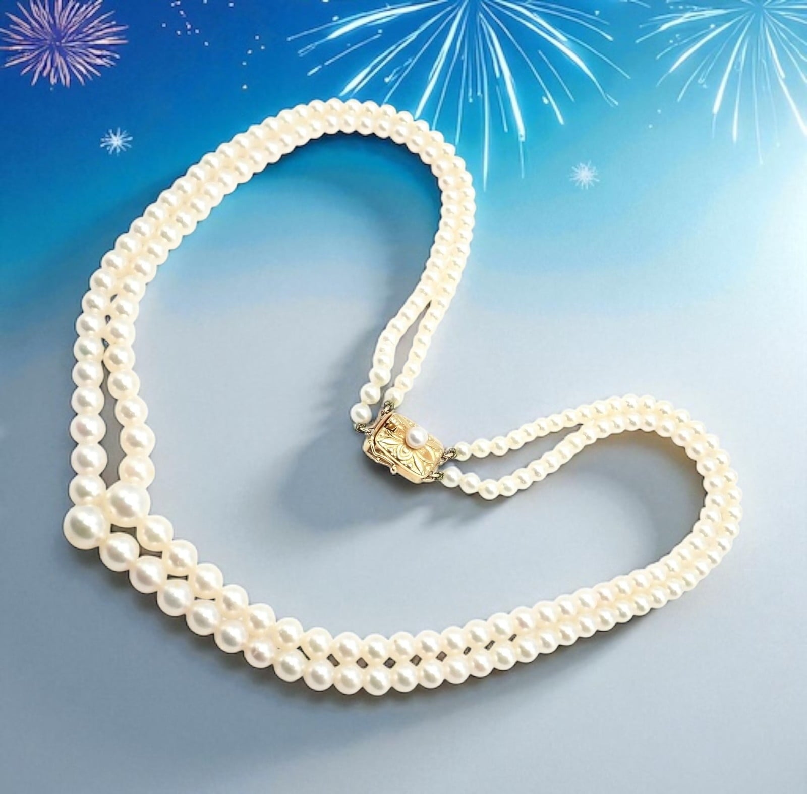 Mikimoto Jewelry & Watches:Fine Jewelry:Necklaces & Pendants Mikimoto 18k Yellow Gold Pearl Double Strand Graduated 17" Princess Necklace