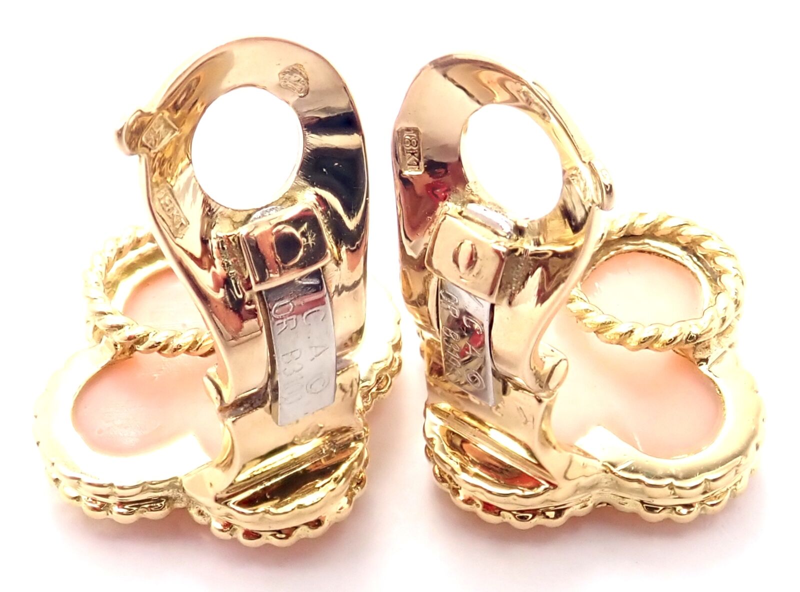 Van Cleef & Arpels Vintage Alhambra 18k Yellow Gold Coral Earrings Paper | Fortrove