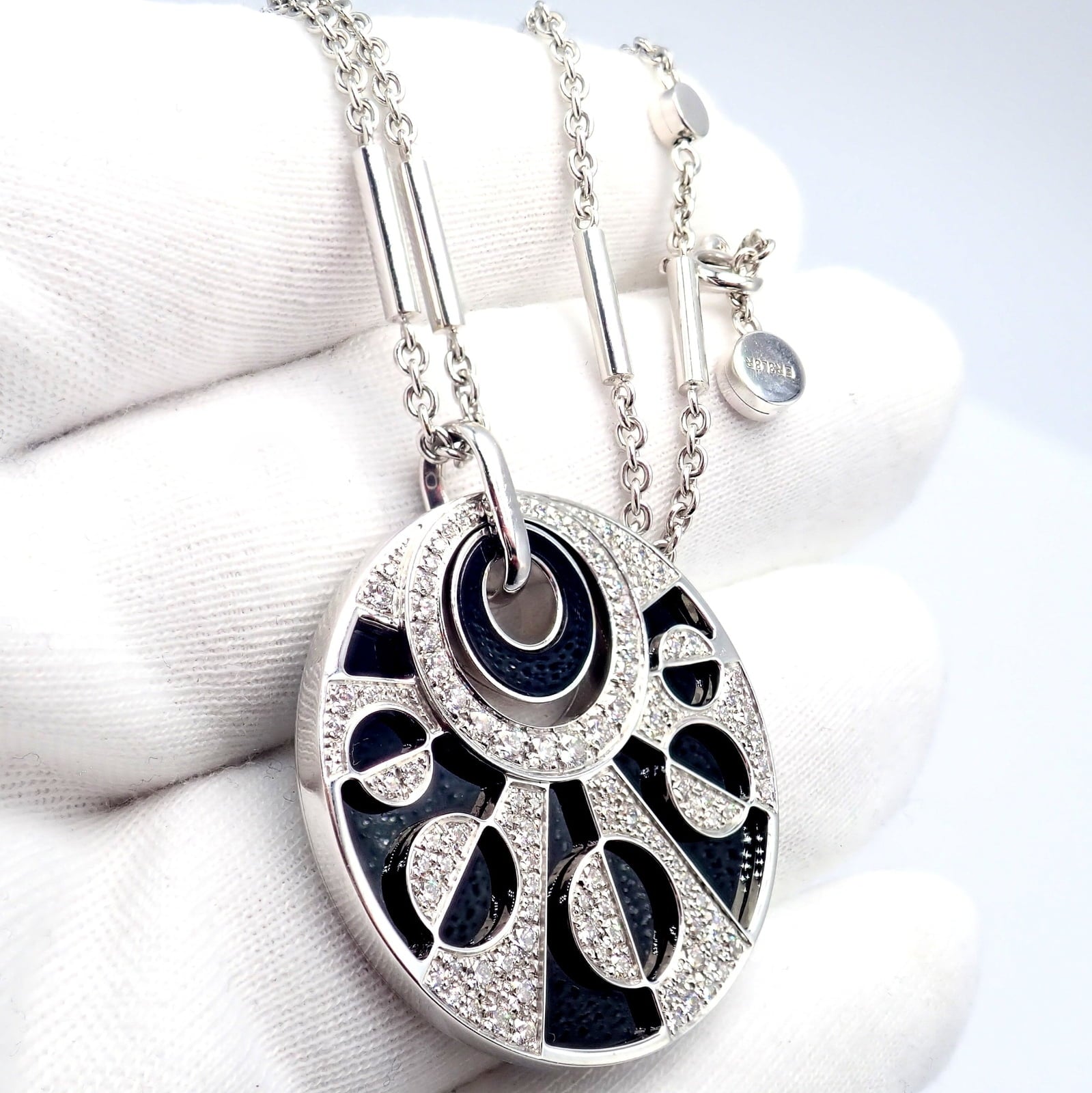 Bulgari Jewelry & Watches:Fine Jewelry:Necklaces & Pendants Authentic Bvlgari Bulgari Intarsio 18k White Gold 5ctw Diamond Onyx 18" Necklace