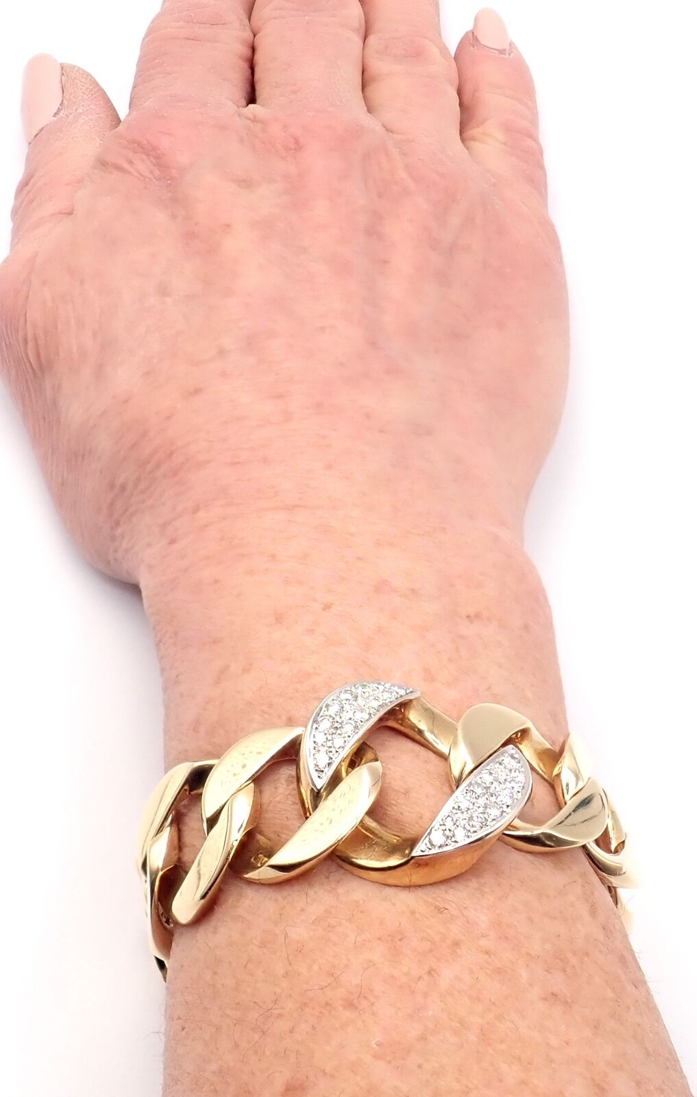 Rare Vintage Tiffany & Co 14k Yellow Gold Diamond Large Heavy Curb Link Bracelet | Fortrove