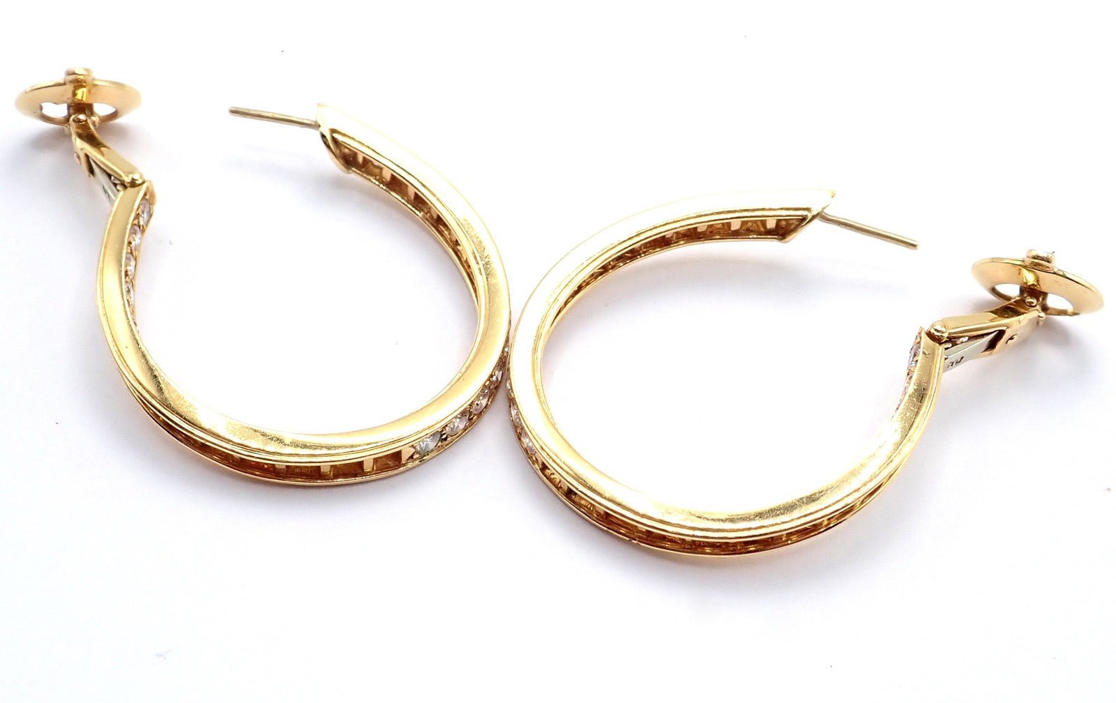 Authentic! Van Cleef & Arpels 18k Yellow Gold Diamond Large Hoop Earrings | Fortrove