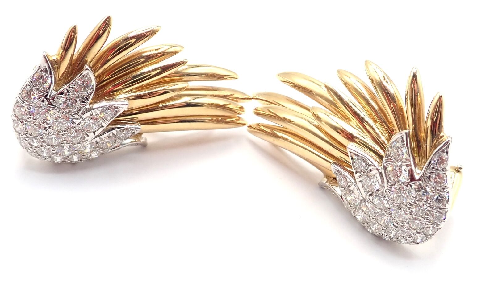 Authentic! Tiffany & Co Schlumberger Flame 18k Gold Platinum Diamond Earrings | Fortrove
