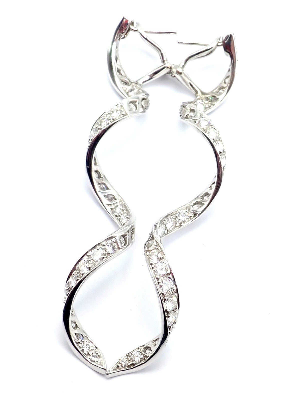 Authentic! Harry Winston Platinum Diamond Twisted Long Hanging Drop Earrings | Fortrove