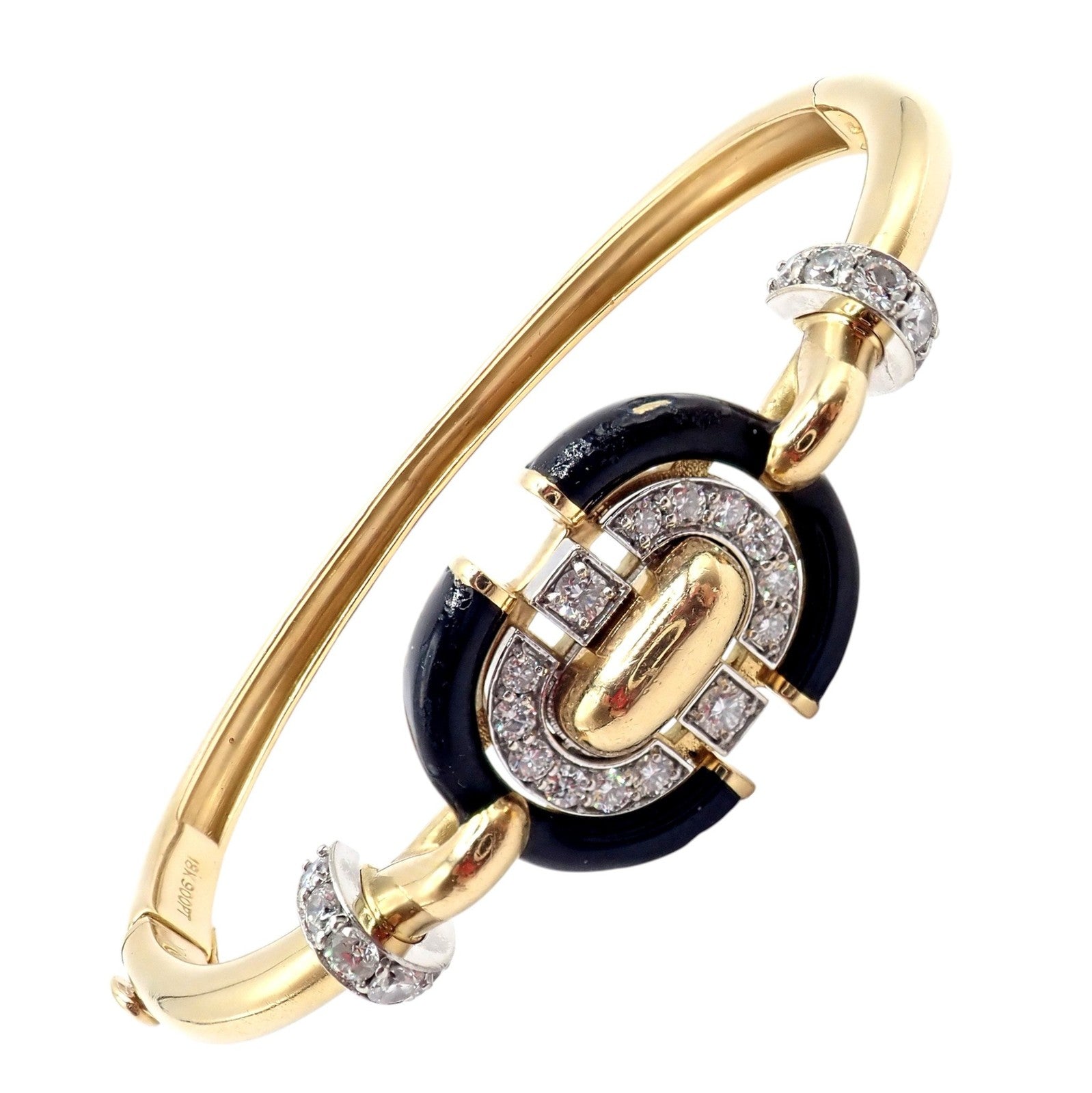 Authentic! Vintage David Webb 18k Gold & Platinum Diamond Enamel Bangle Bracelet | Fortrove