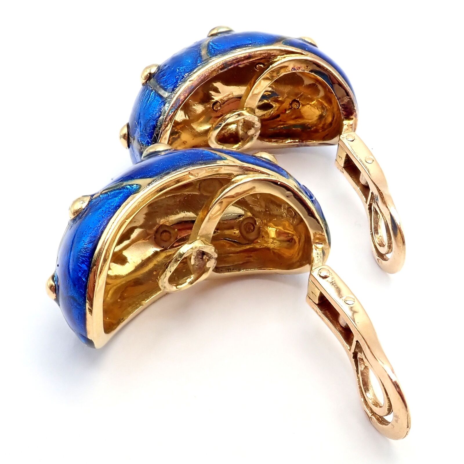 Rare Tiffany & Co Schlumberger 18k Yellow Gold Large Blue Enamel Banana Earrings | Fortrove