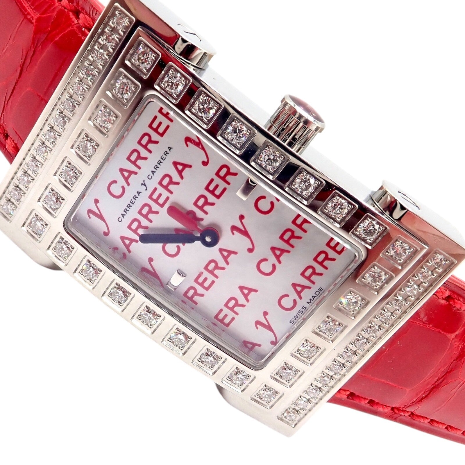 Carrera Y Carrera CyC Tempus Fugyt Diamond Red Alligator Band Ladies Watch +Box | Fortrove