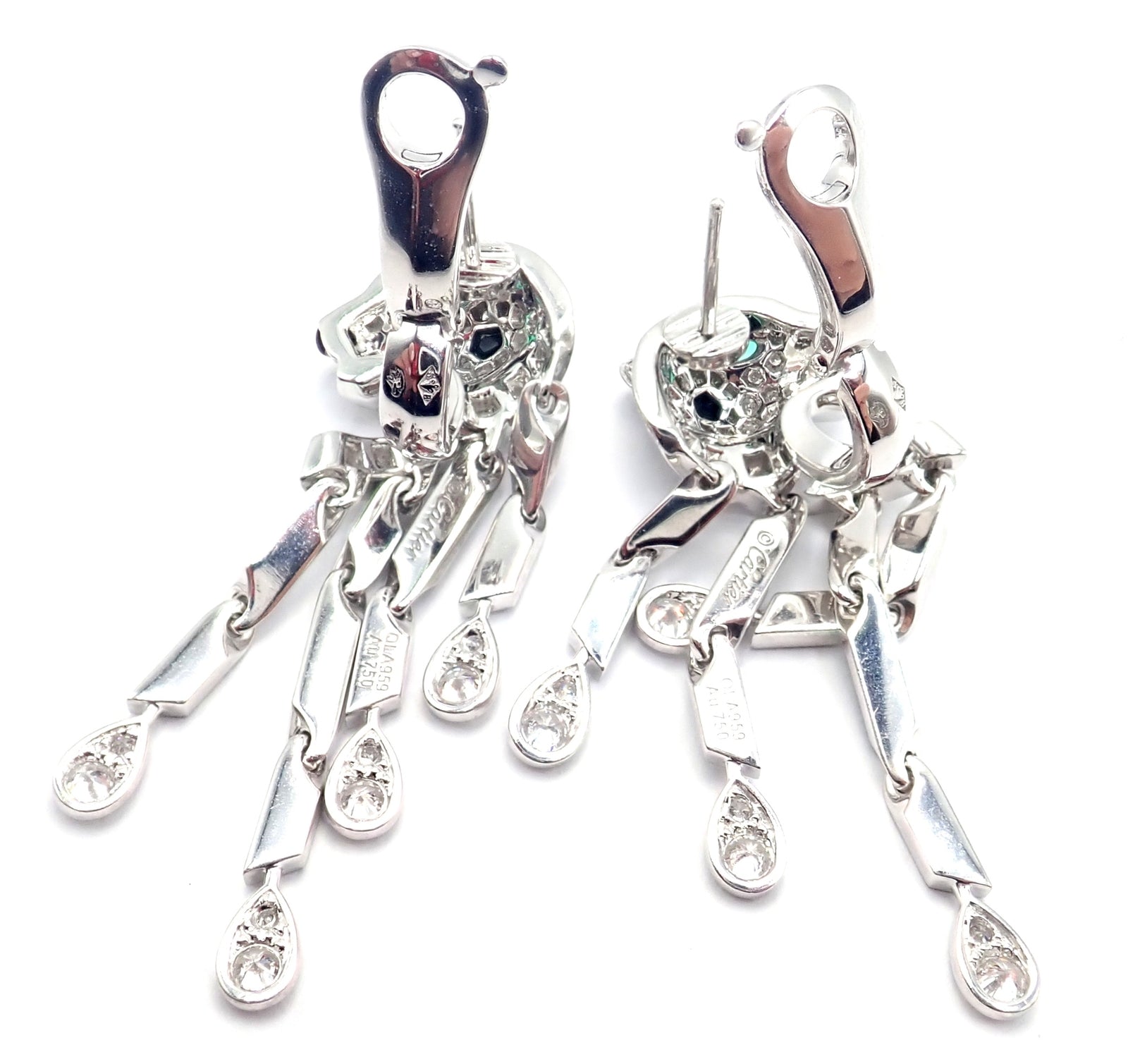 Authentic! Cartier Panthere Panther 18k White Gold Diamond Black Onyx Earrings | Fortrove