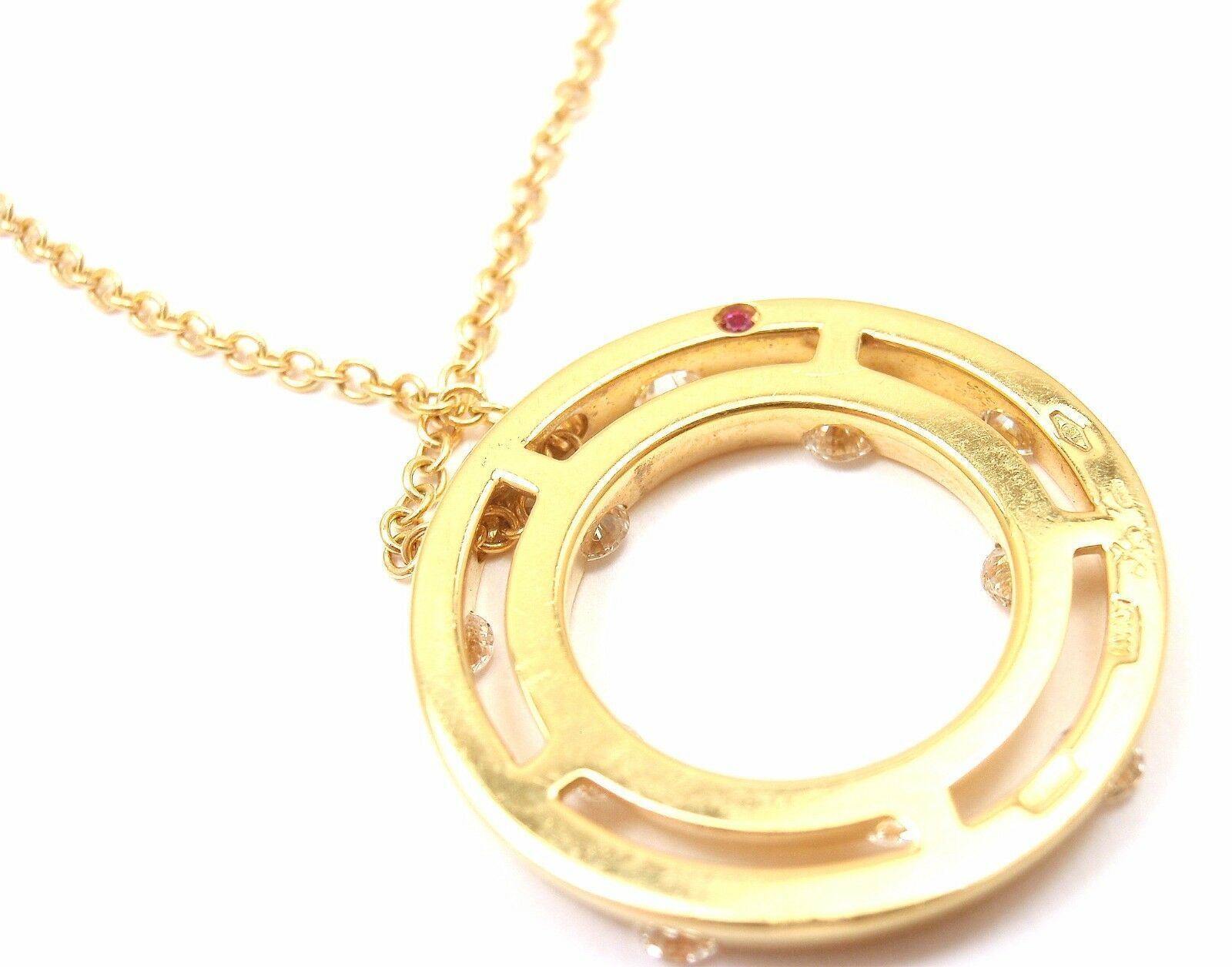 Authentic! Roberto Coin 18k Yellow Gold Double Hoop Diamond Pendant Necklace | Fortrove