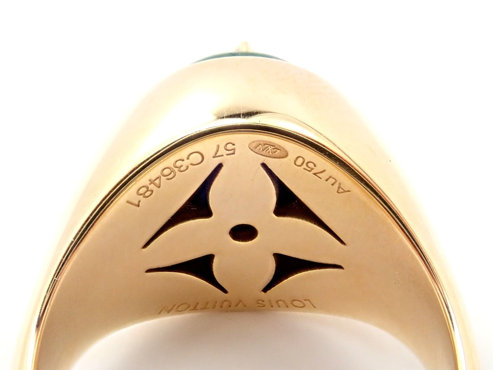 Louis Vuitton Jewelry & Watches:Fine Jewelry:Rings Authentic Louis Vuitton LV 18k Yellow Gold Diamond Malachite Blossom Signet Ring