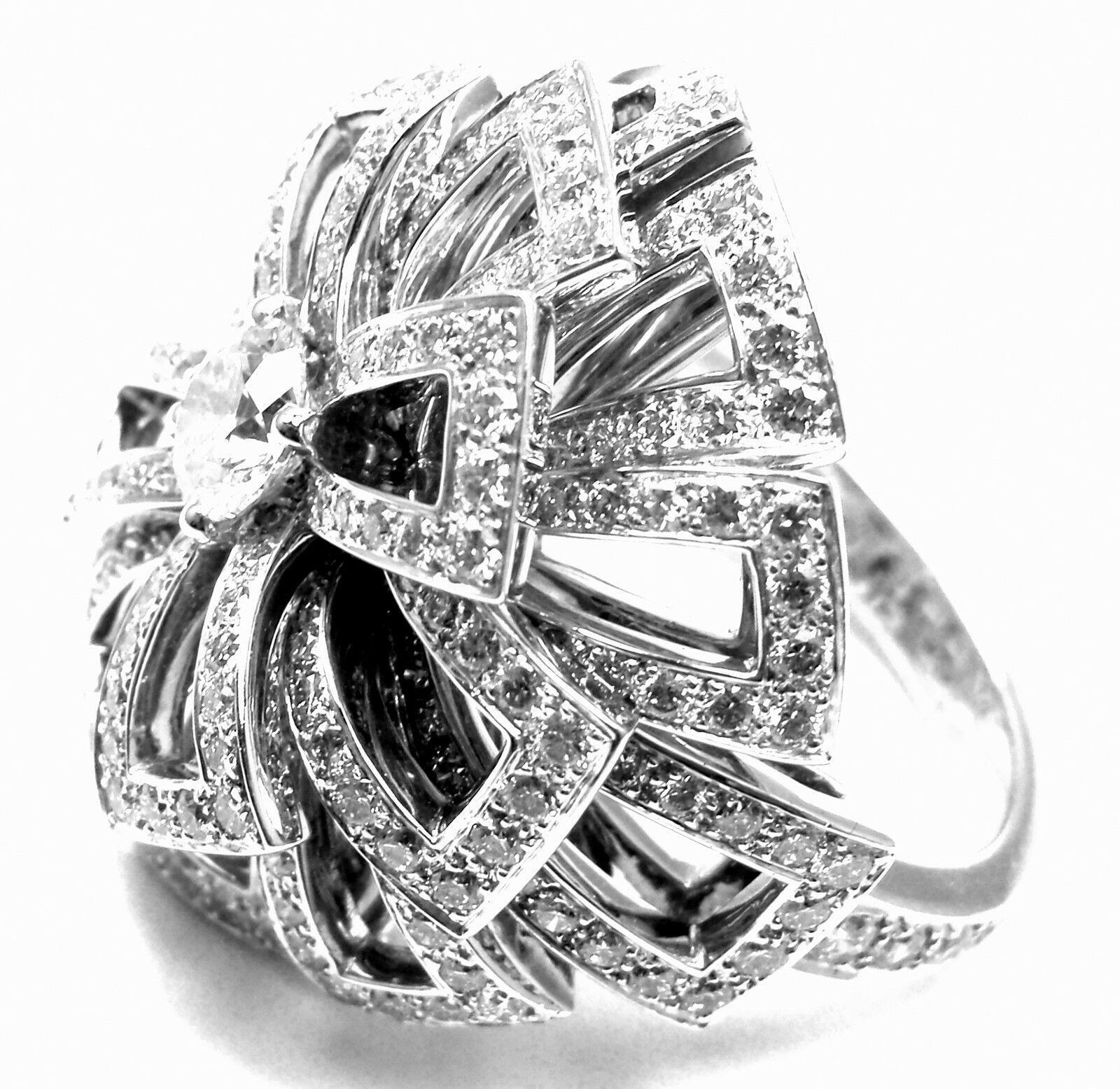 CHANEL Jewelry & Watches:Fine Jewelry:Rings Rare! Authentic Chanel Flower 18k White Gold Diamond Large Ring