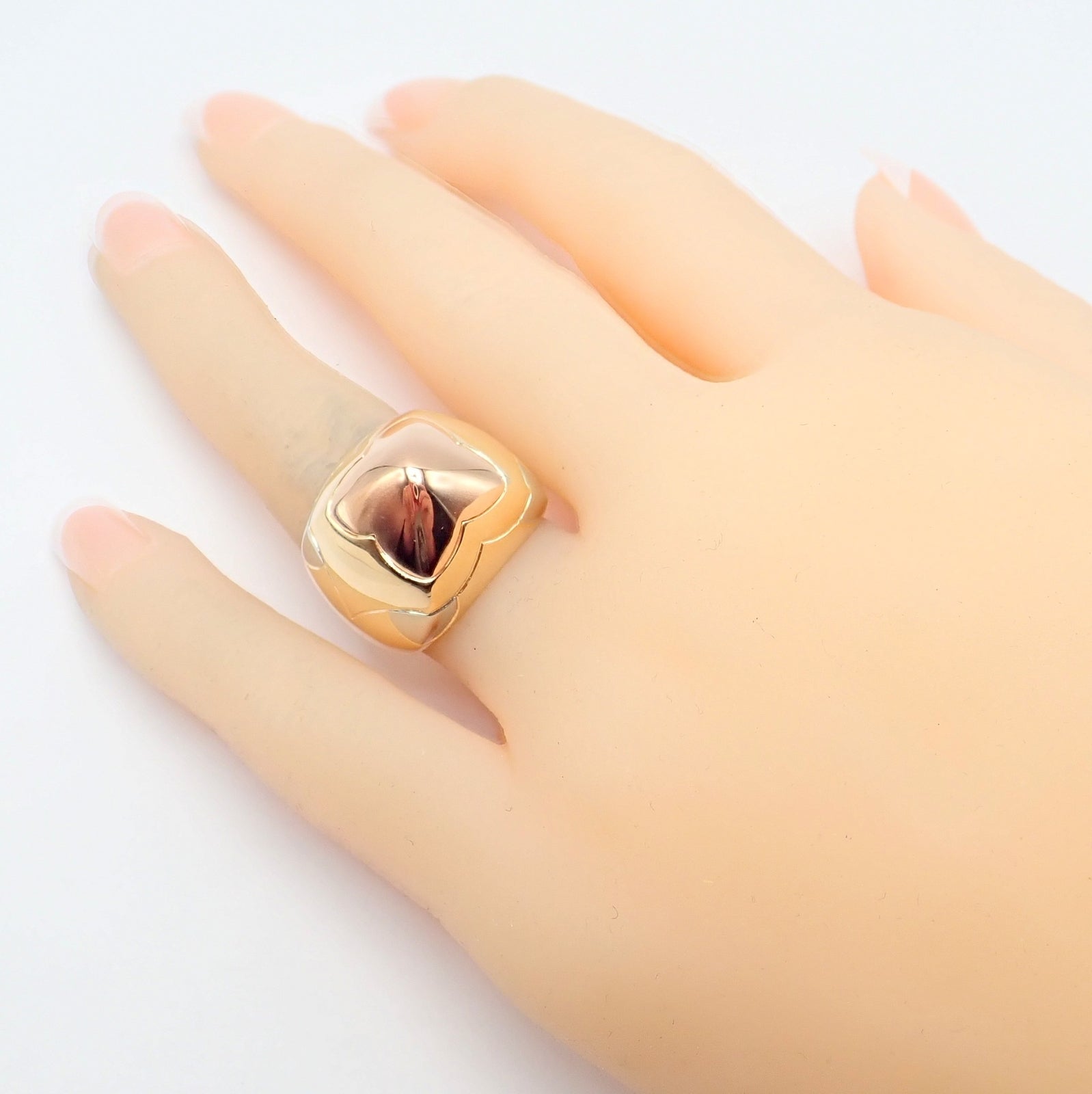 Authentic! Bvlgari Bulgari 18k Yellow White Rose Gold Tricolor Pyramid Ring sz 6 | Fortrove