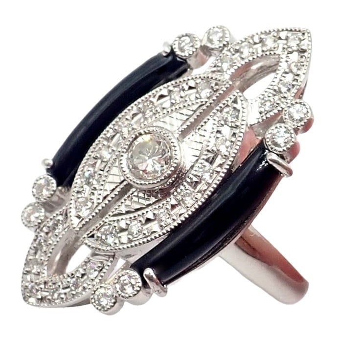 Estate Jewelry & Watches:Vintage & Antique Jewelry:Rings Vintage Estate Platinum Diamond 0.62ctw Onyx Ring sz 7.5