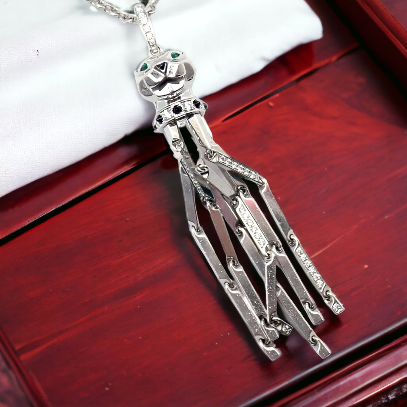 Cartier Jewelry & Watches:Fine Jewelry:Necklaces & Pendants Panthere de Cartier Panther 18k White Gold Diamond Emerald Onyx Pendant Necklace