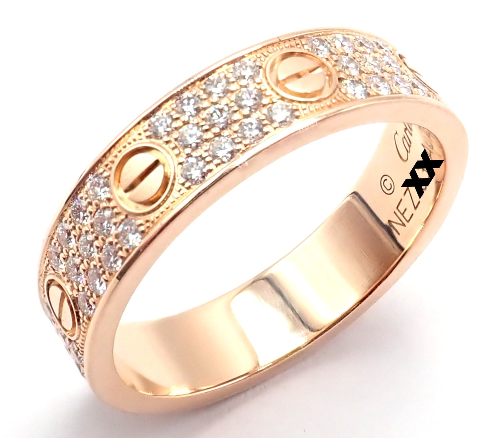 Authentic! Cartier Love 18k Rose Gold Diamond Paved Ring Size 54 US 6 3/4 | Fortrove