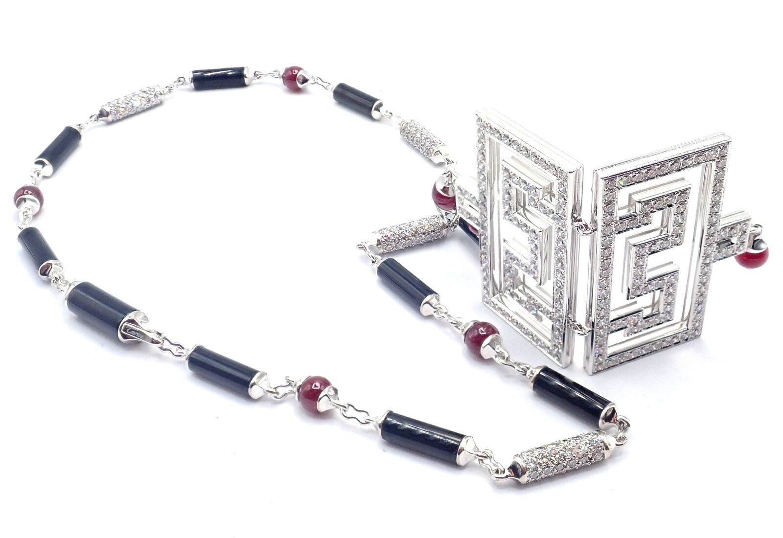 Cartier Le Baiser Du Dragon 18k White Gold Onyx Ruby Diamond Pendant Necklace | Fortrove
