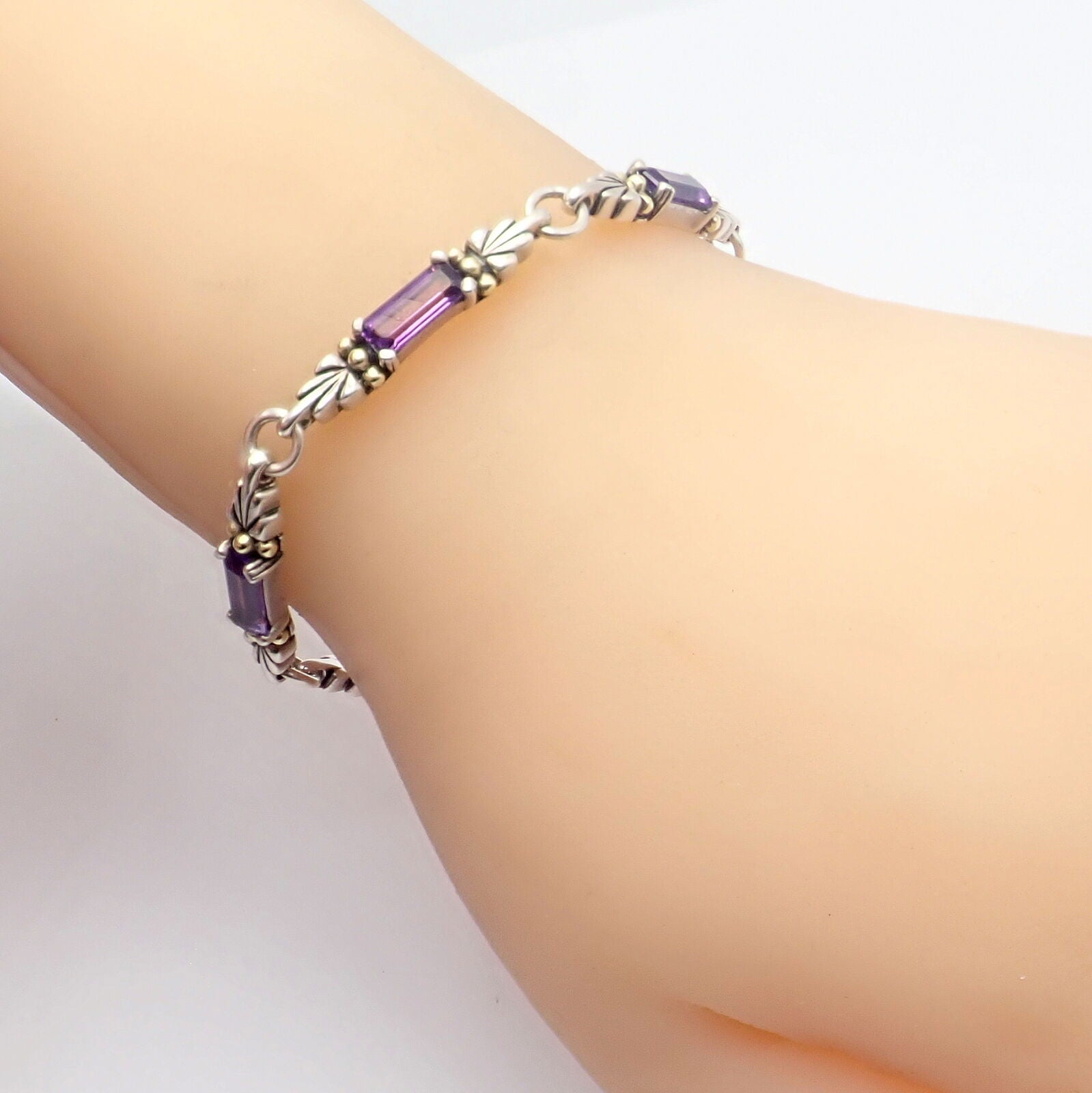 Authentic! Lagos Caviar Silver + 18k Yellow Gold Amethyst Bracelet | Fortrove