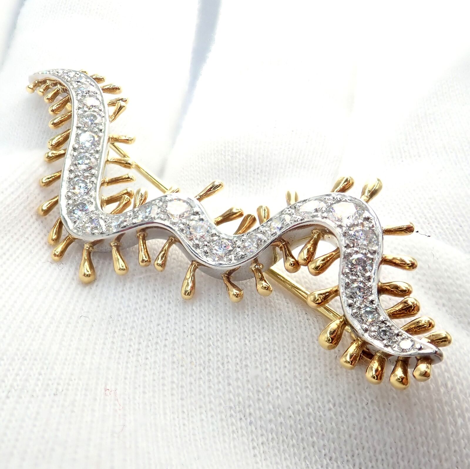 Vintage Tiffany & Co. Platinum 18k Yellow Gold Diamond Centipede Pin Brooch 1988 | Fortrove