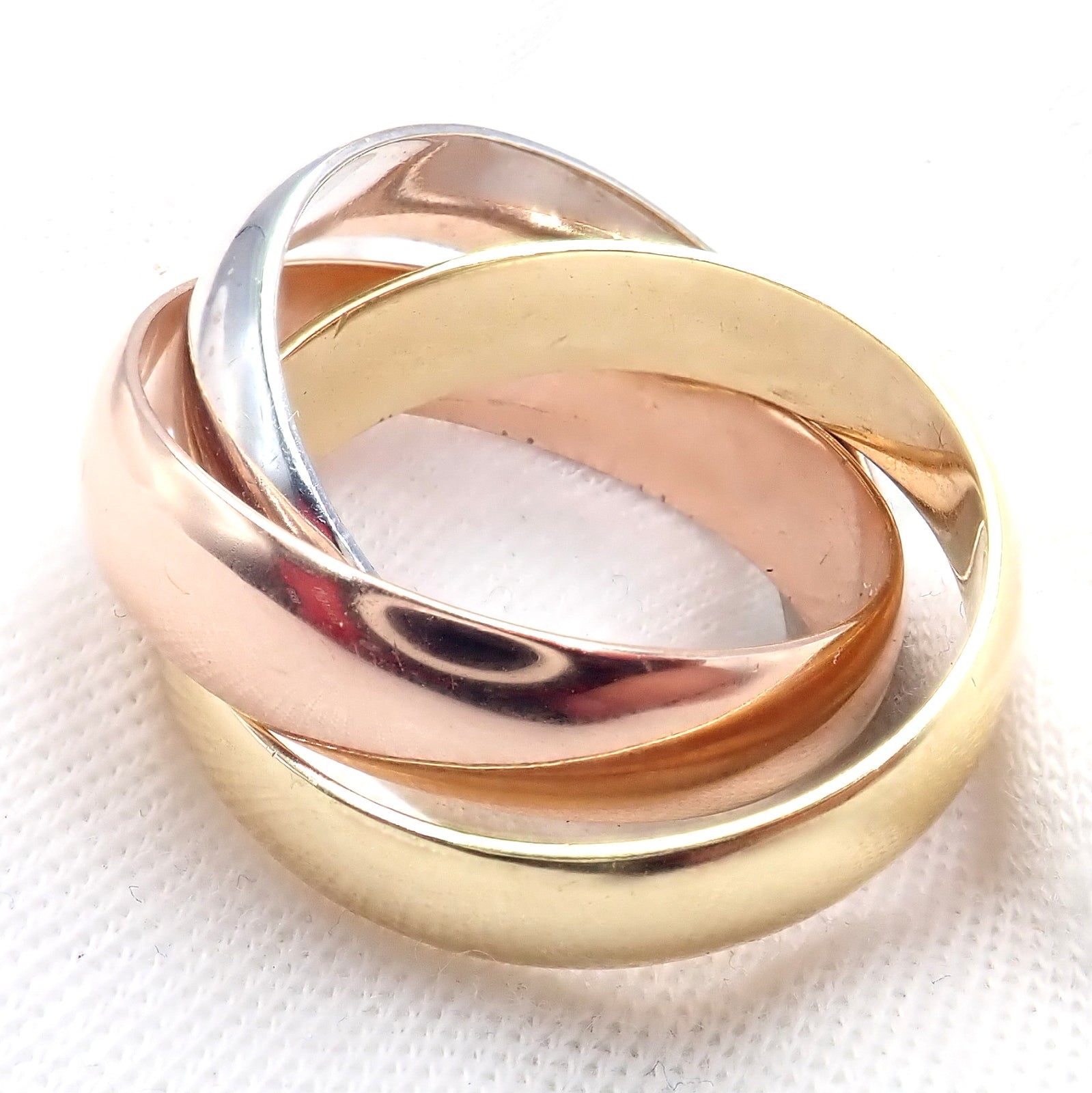 Authentic! Cartier Trinity 18k TriColor Gold Wide Band Ring + Papers sz 55 7.25 | Fortrove