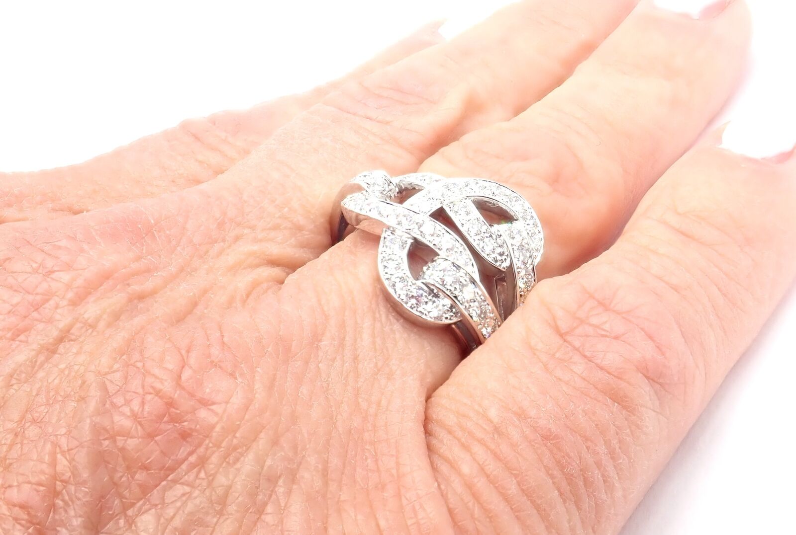 Authentic! Cartier Agrafe 18k White Gold Diamond Band Ring | Fortrove