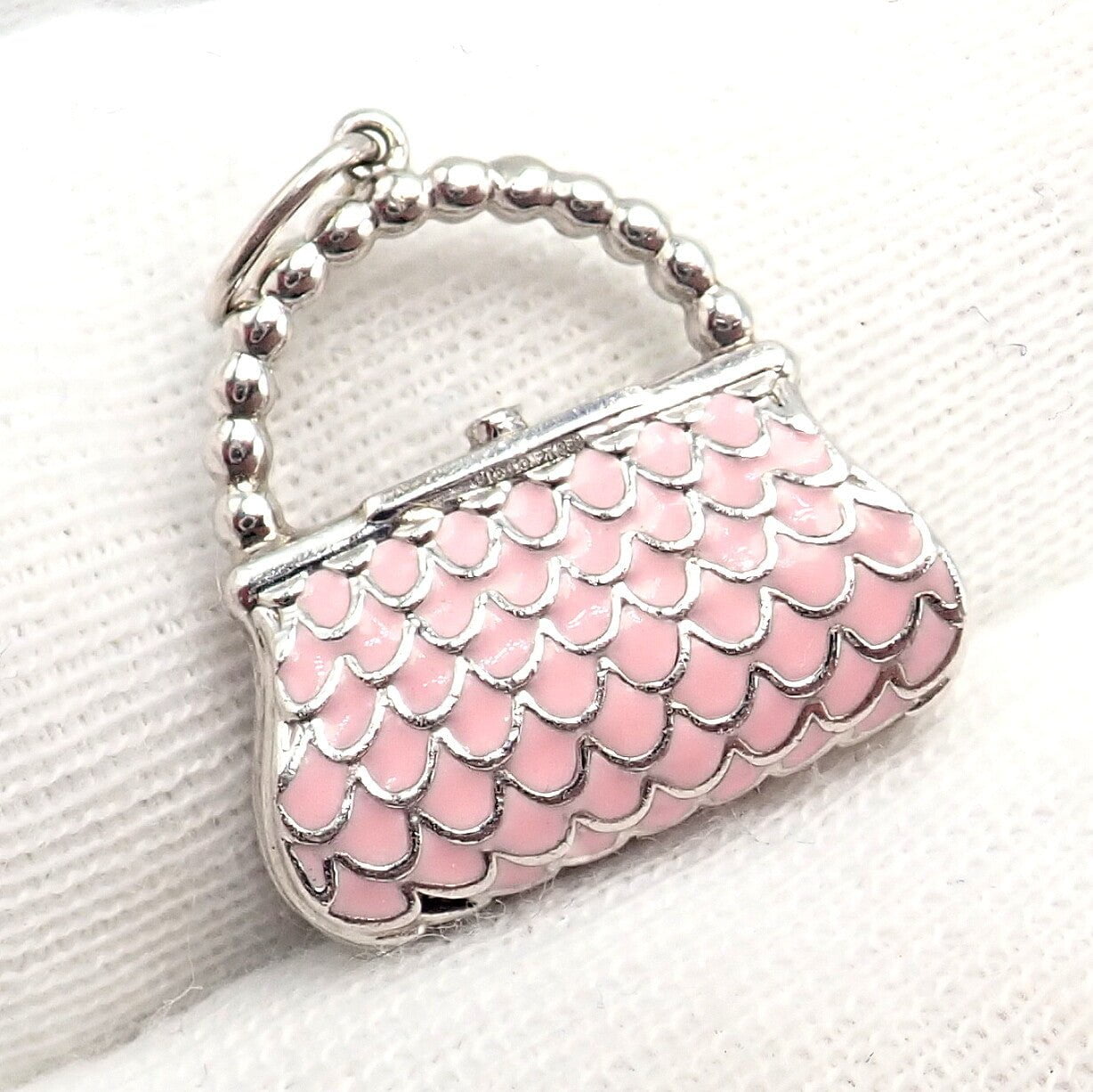 Tiffany & Co. Platinum Pink Enamel Diamond Handbag Purse Bag Charm Pendant | Fortrove