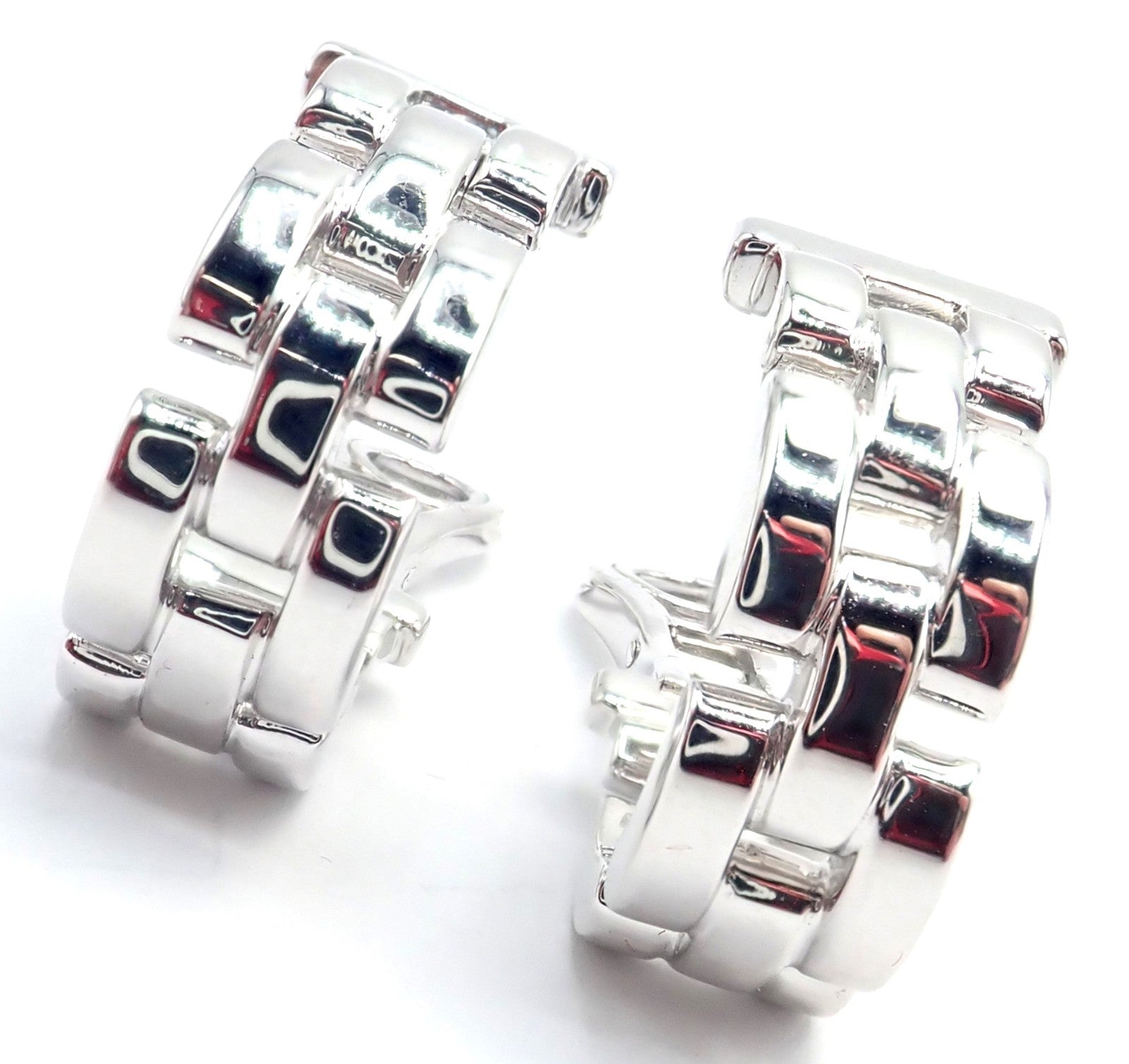 Cartier Jewelry & Watches:Fine Jewelry:Earrings Authentic! Cartier Maillon Panthere 18K White Gold Three Row Link Hoop Earrings
