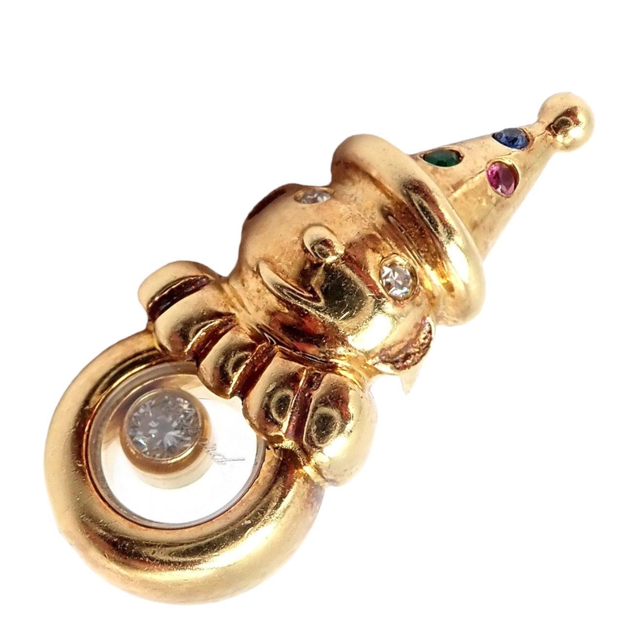 Authentic! Chopard 18k Yellow Gold Clown Happy Diamond Ruby Sapphire Pin Brooch | Fortrove