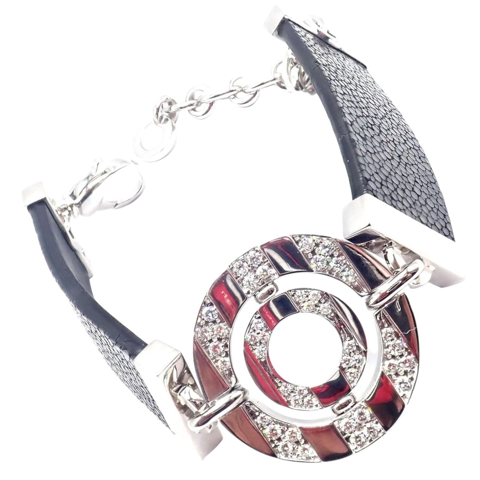 Authentic! Bvlgari Bulgari Astrale 18k White Gold Diamond Shagreen Bracelet | Fortrove